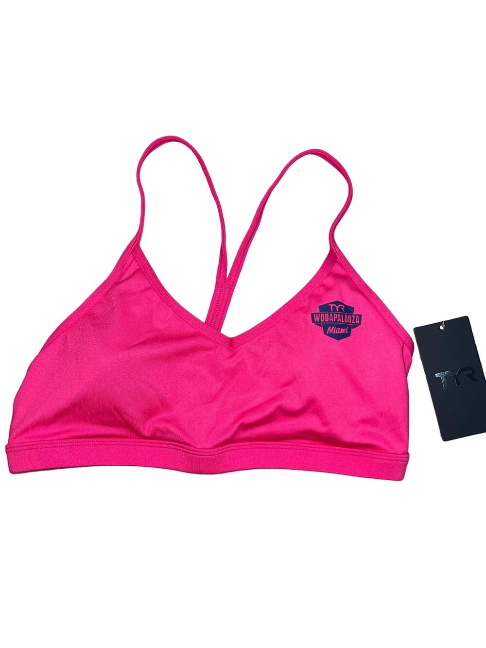 TYR Wodapalooza Miami Womens V-Neck Sports Bra - Pink - Size XL 14/16 - $49